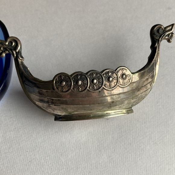 Theodor Olsen Norwegian Sterling Silver Viking Salt Cellar Dragon Boat - Picture 9 of 14